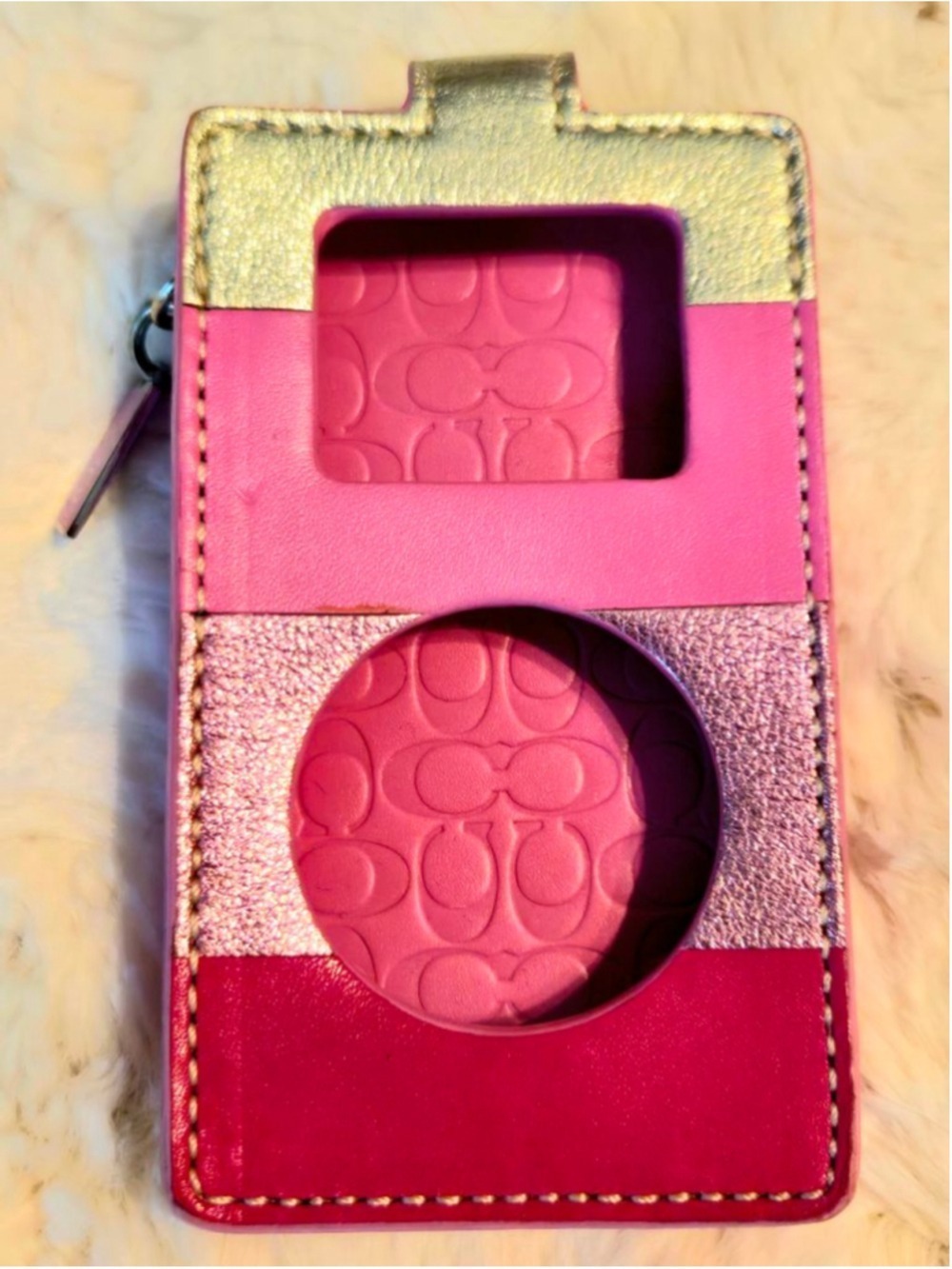Women's Coach Pink Gold Striped ipod Case One Size